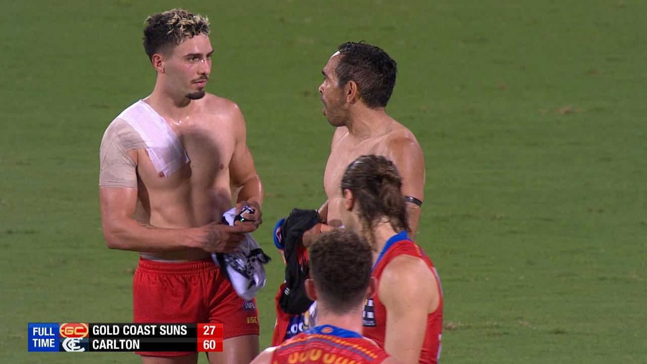 Izak Rankine and Eddie Betts swapped guernseys after Carlton's win against Gold Coast.