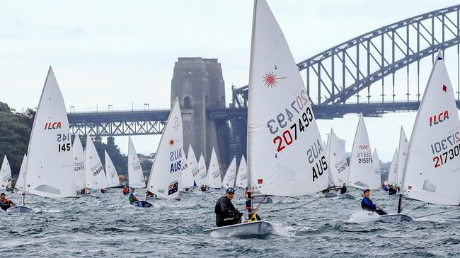 The Laser spectacular on Sydney Harbour. Pic: Aero Media/Double Bay Sailing Club