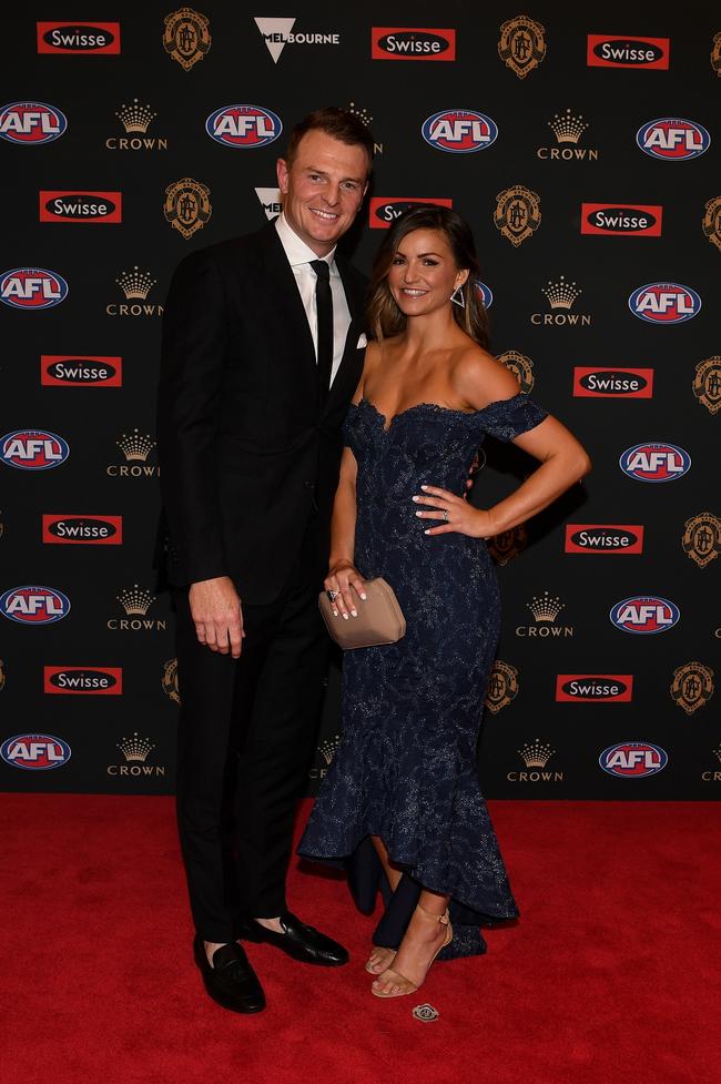 Brendon Goddard of Essendon and wife Rosie Goddard. Picture: AAP