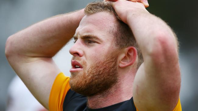 Tom Mitchell broke two bones in his leg at training in January. Picture: Getty