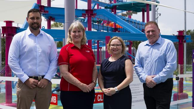 Northern Territory Chief Minister Eva Lawler with her newly announced Palmerston candidates: Spillett's Caleb Burke, Blain's Dani Eveleigh and Brennan's Tony Sievers (L-R). Picture: Supplied