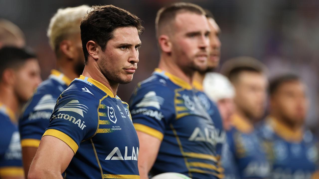 SYDNEY, AUSTRALIA - APRIL 18: Mitchell Moses of the Eels looks on during the round six NRL match between the Parramatta Eels and the Wests Tigers at CommBank Stadium on April 18, 2022, in Sydney, Australia. (Photo by Cameron Spencer/Getty Images)