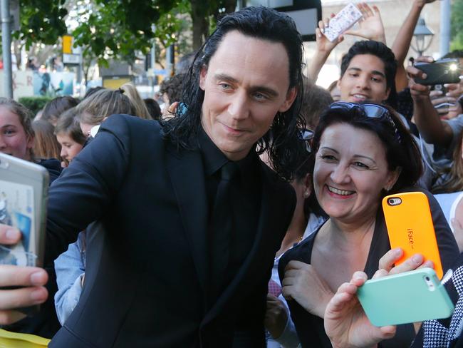 Tom Hiddleston meets fans. The movie Thor being filmed in the streets of Brisbane. Pic Peter Wallis