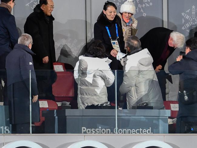 North Korea's Kim Jong-un’s sister Kim Yo Jong (C) shakes hand with South Korea's President Moon Jae-in during the opening ceremony of the PyeongChang 2018 Winter Olympic Games at the PyeongChang Stadium. Picture: AFP