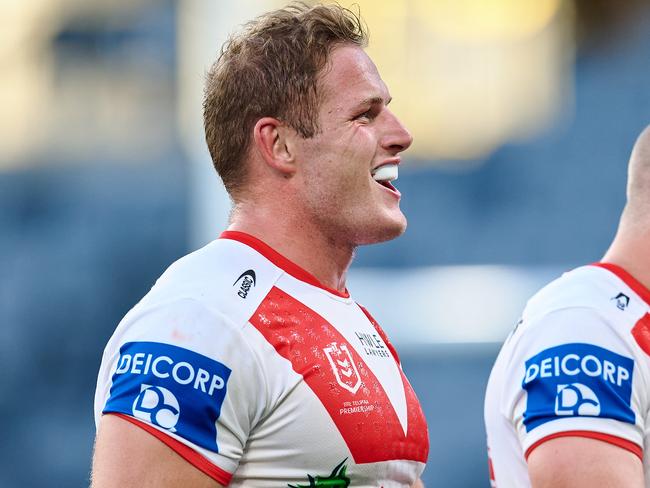 SYDNEY, AUSTRALIA - FEBRUARY 20: George Burgess of the Dragons looks on during the NRL Trial Match between the Parramatta Eels and and St George Illawarra Dragons at CommBank Stadium on February 20, 2022 in Sydney, Australia. (Photo by Brett Hemmings/Getty Images)