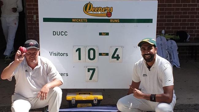 Deepdene Uniting’s Justin Atkins and Nakul Rao after demolishing Monash University.