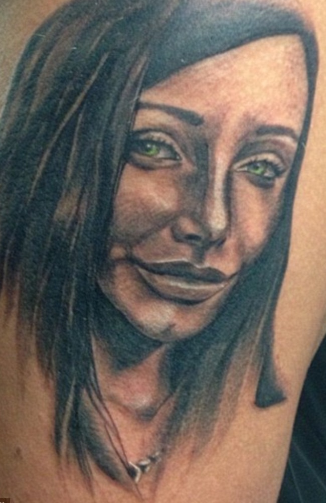 Tattoo of woman resembling Mehajer’s former wife Aysha which may or may not be on his leg. Picture: Bondi Ink.