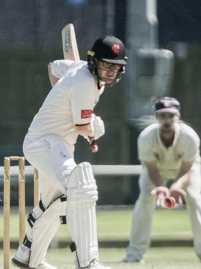 Aaron Ayre watches the ball closely during his knock. Picture: Valeriu Campan