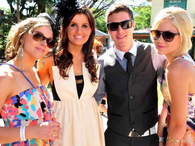 Ladies Day 2012 at Cluden Park race track, Townsville. L-R Haley Mason, Ellie Edmonds, Rhys Hollo, and Kirraly Koppen.