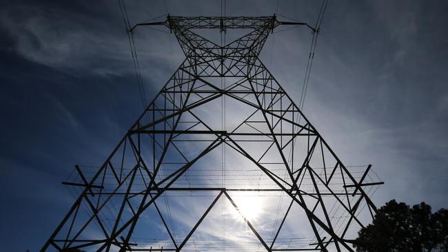 Power lines which bear energy to the grid from Vales Point power station, near Port Macquarie.