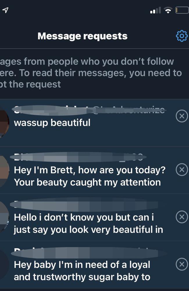 She shared a screenshot of some of the direct messages she received from men, with some also asking if she was single. Picture: Twitter/mamakayponz