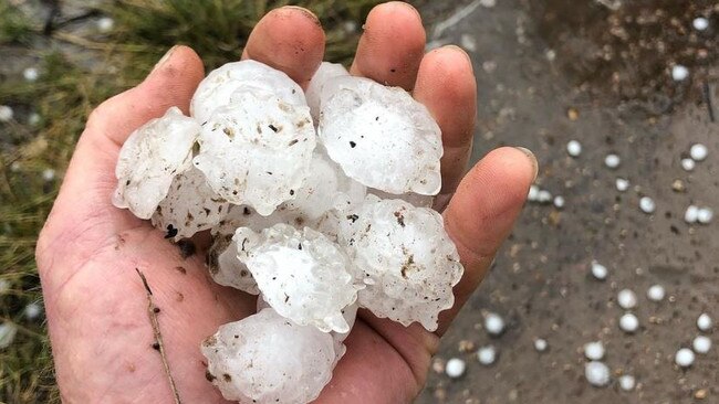 A short sharp hailstorm hit Kumbarilla forest west of Dalby in Queensland on Monday. Picture: Instagram yellowdogcountry