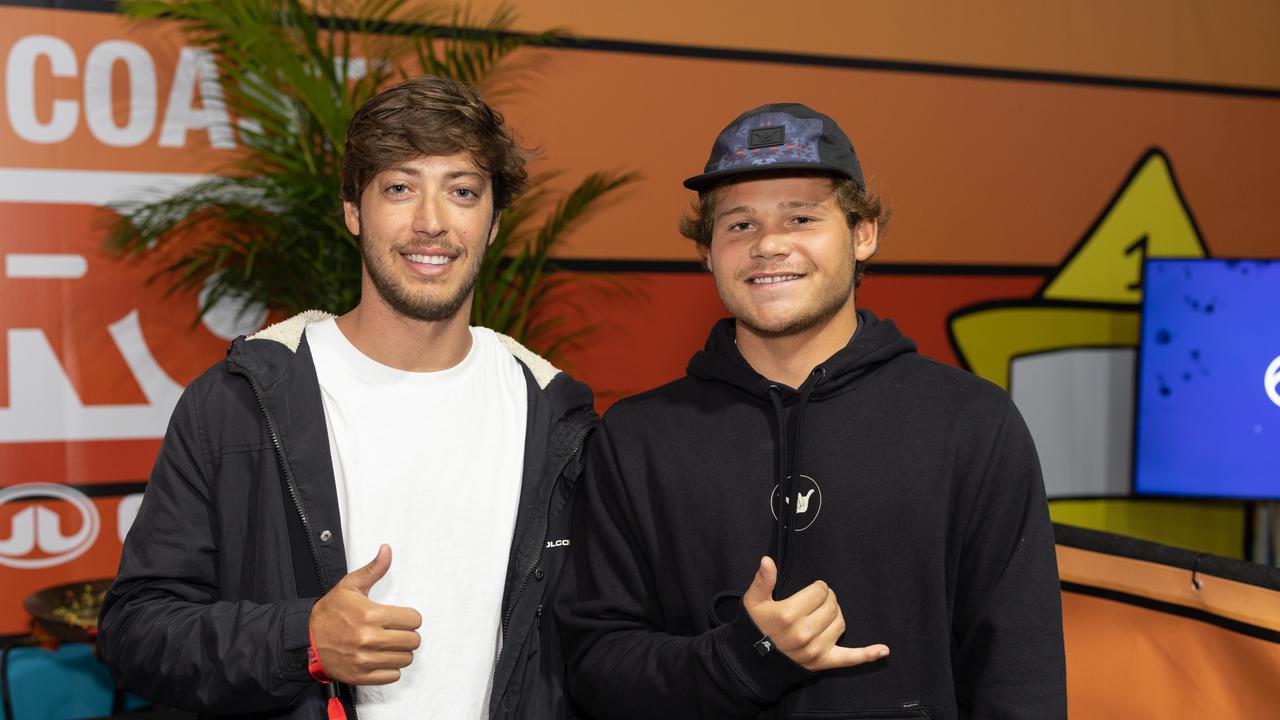 Leo Casal and Kaue Silva at the Gold Coast Pro surfing contest launch party at Snapper Rocks, for The Pulse. Picture: Celeste Humphrey