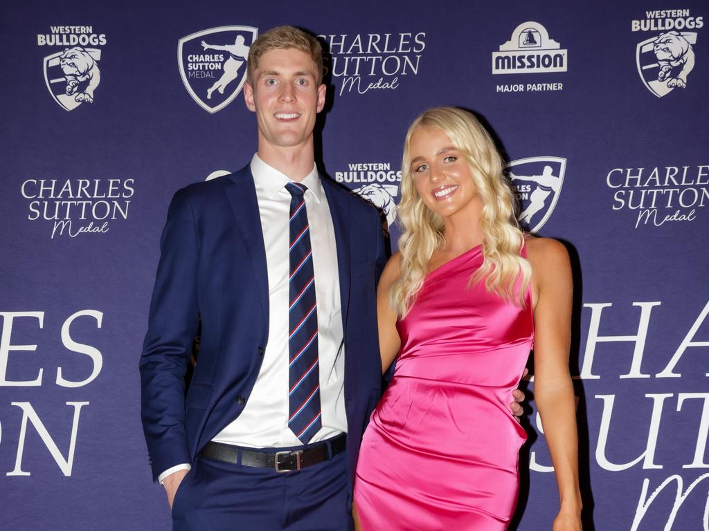 Rudi Ellis with her partner, Western Bulldogs star Tim English. Picture: Ian Currie