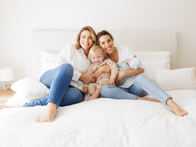 Fiona Falkiner and Hayley Willis with firstborn Hunter and new baby Spencer Glenn Falkiner, born 1/8/22.