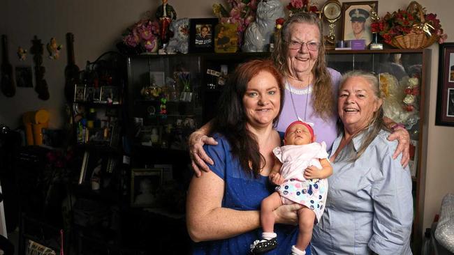 Anita Willans with her baby Gyzeikah Willans, grandmother Gloria Guarino and mother Sheree Laing.Gloria was in the delivery room and cut the cord for her 50th great grandchild Gyzeikah. Picture: Rob Williams