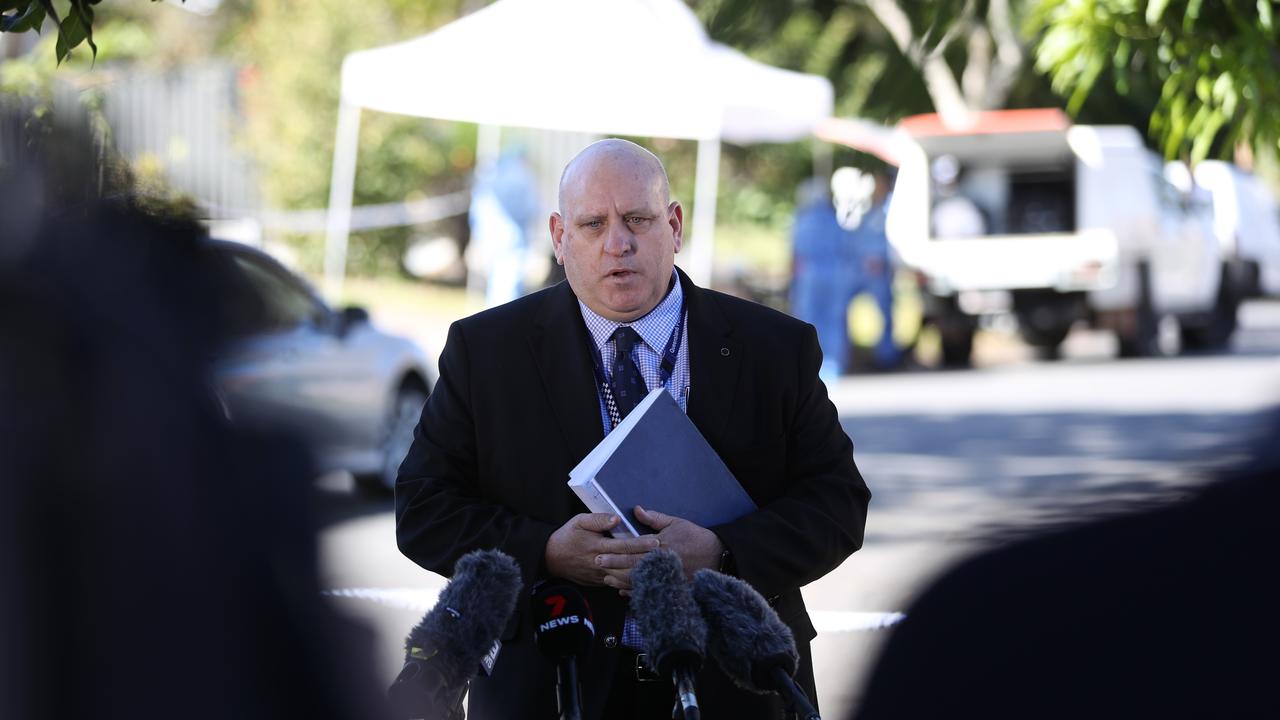 Brisbane Region Detective Superintendent Andrew Massingham said a man, 49, has been taken to hospital from the scene with cuts to his arms and legs. Picture: Nigel Hallett