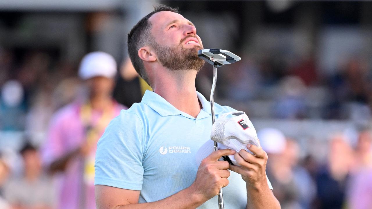 Wyndham Clark reacts to his winning putt. Picture: Ross Kinnaird / Getty Images via AFP