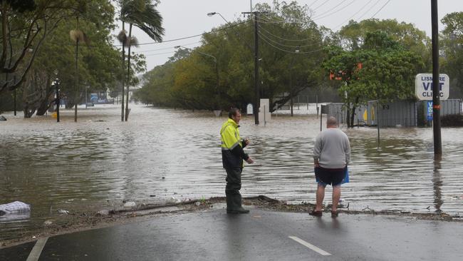 Uralba St in Lismore is flooded for the second time in four weeks. Picture: Nicholas Rupolo