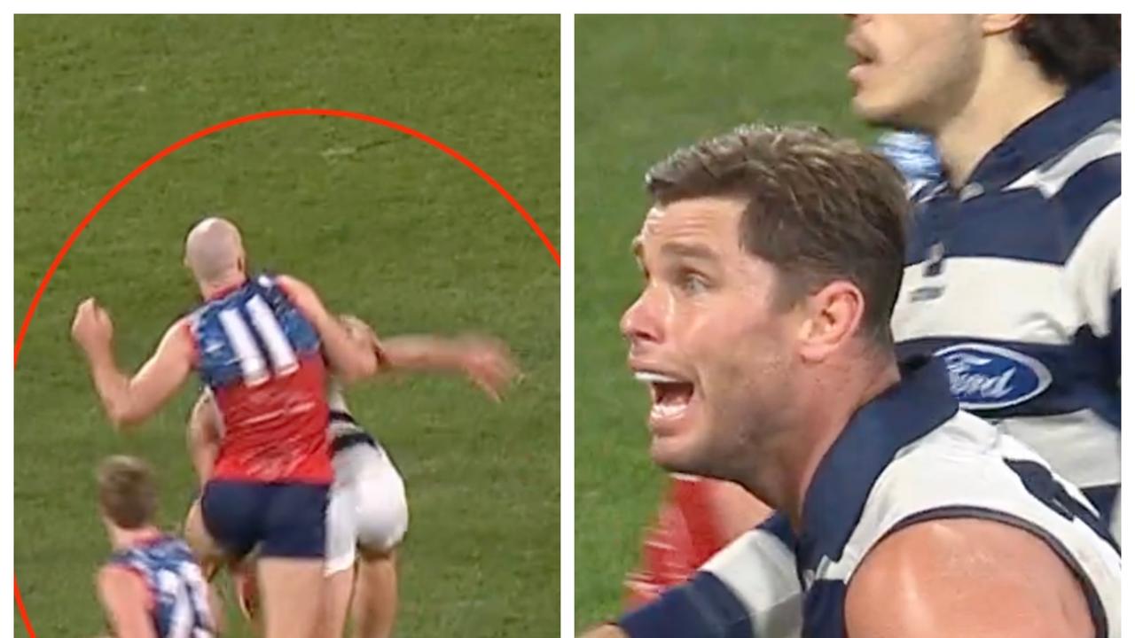 Tom Hawkins was penalised in the second quarter.