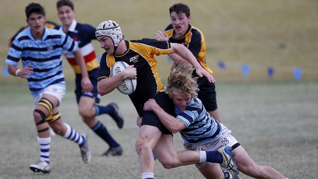 ISA1's Riley Langfield tackled by GPS1's Jullien Cailloli.