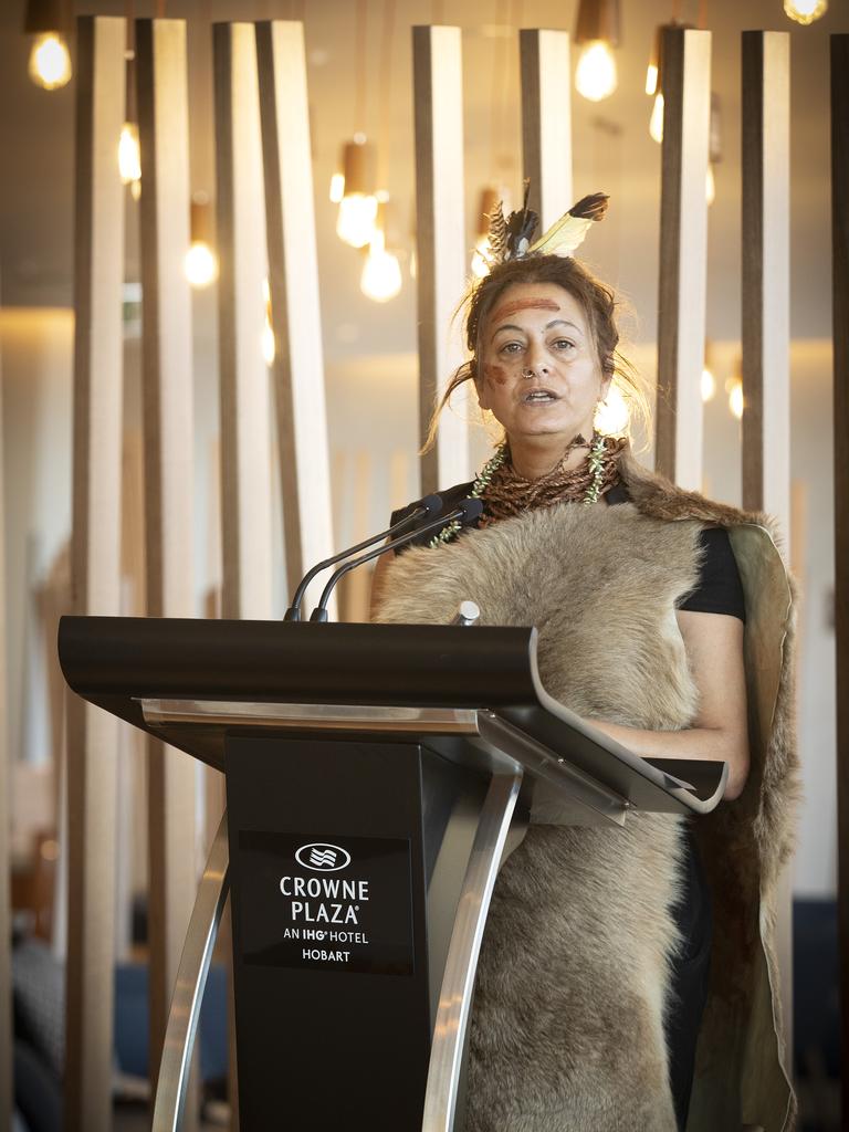 Janice Ross during the Wecome to Country at the opening of the Crowne Plaza Hotel, Hobart. Picture Chris Kidd