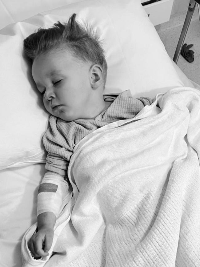 Jordan Ablett posted a pic of little Levi recovering in hospital. Picture: Instagram