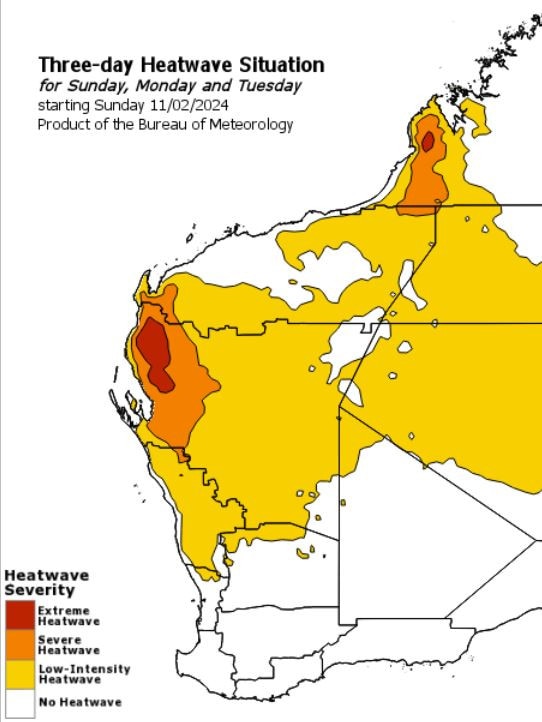 Heatwave conditions continue in Western Australia on Monday. Picture: BOM