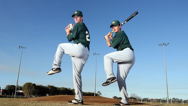 Coomera Cubs baseball players Jaime Fox and Ian Lee. Picture: Richard Gosling