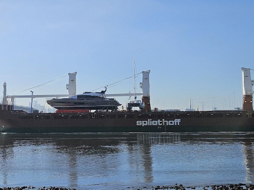 The mysterious yacht is transported into Melbourne.