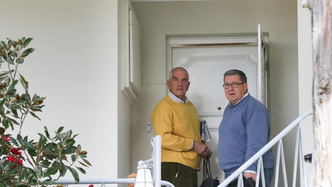 De-frocked Anglican Dean of Newcastle Graeme Lawrence arrives home in 2016 with this partner Greg Goyettein 2016. Picture: Ryan Osland