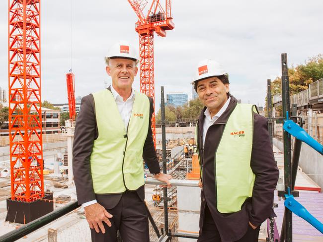 Tim Johansen, Qualitas MD of Real Estate Finance (left) and Robert Dicintio Trenerry Property Group director at the new $350m West End apartment and hotel project in West Melbourne