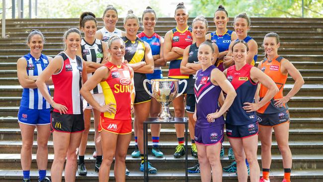 AFLW captains at the 2020 season launch. Picture: AAP