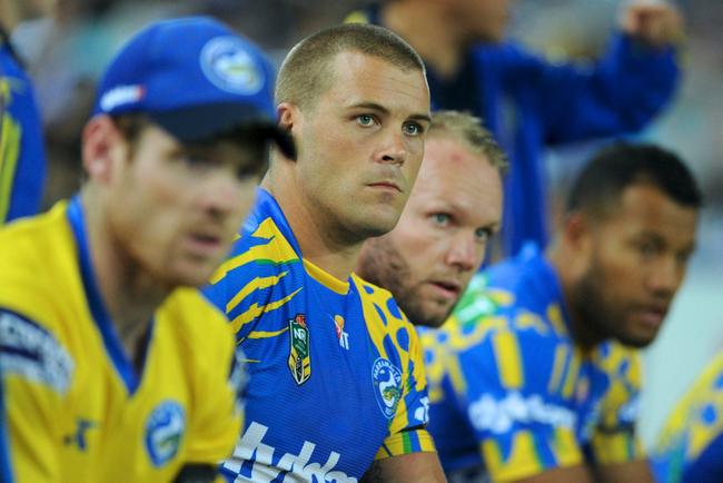 Eels' Danny Wicks seen on the bench during the Round 2 NRL match between the Canterbury-Bankstown Bulldogs and the Parramatta Eels at ANZ Stadium in Sydney, Friday, March 13, 2015. (AAP Image/Joel Carrett) NO ARCHIVING, EDITORIAL USE ONLY. Picture: JOEL CARRETT