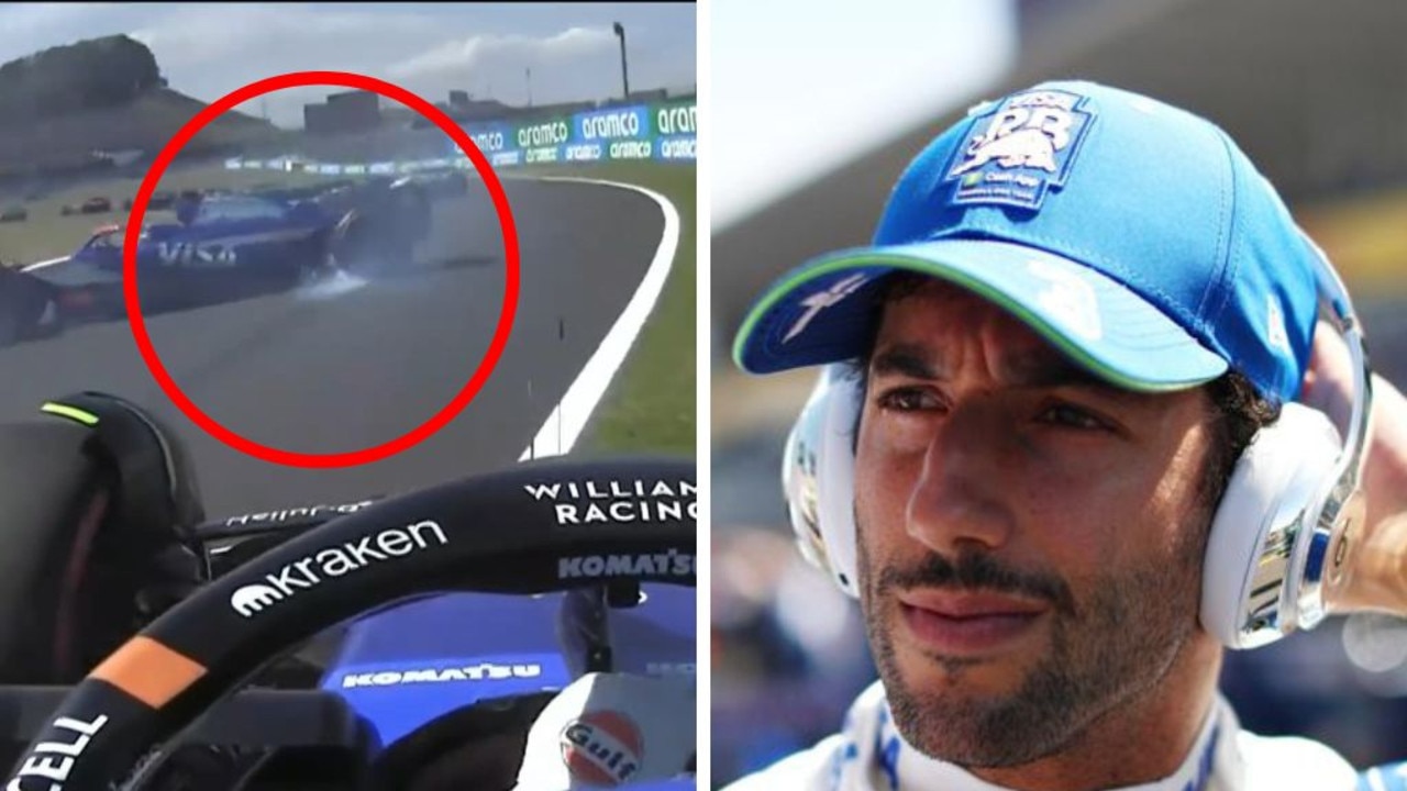 Daniel Ricciardo crashes out in Suzuka. Photos: Fox Sports/Getty Images