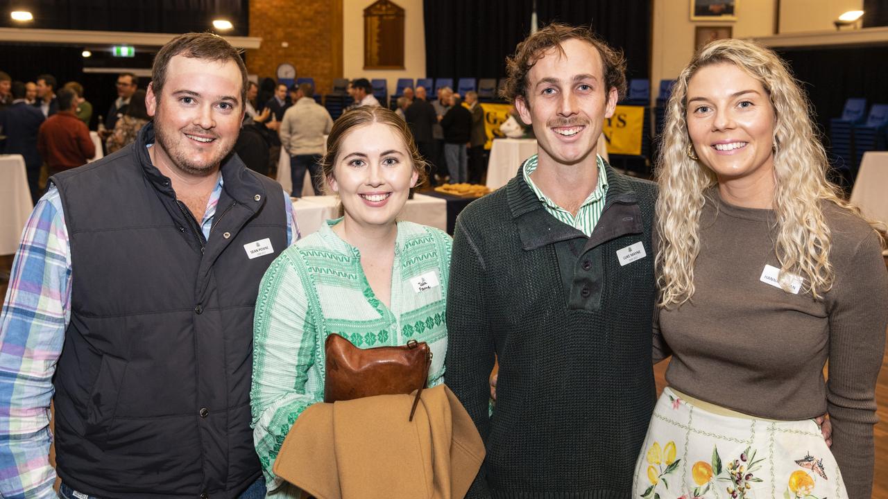 At the Toowoomba Grammar School Old Boys' Association Weekend 2022 welcoming function are (from left) Sean Powne, Jade Powne, Luke Mayne and Hannah Allan on the eve of the O'Callaghan Cup, Friday, August 5, 2022. Picture: Kevin Farmer