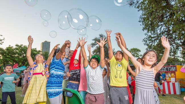 Children enjoying the Light Up event at Rymill Park. Picture: Ben Clark