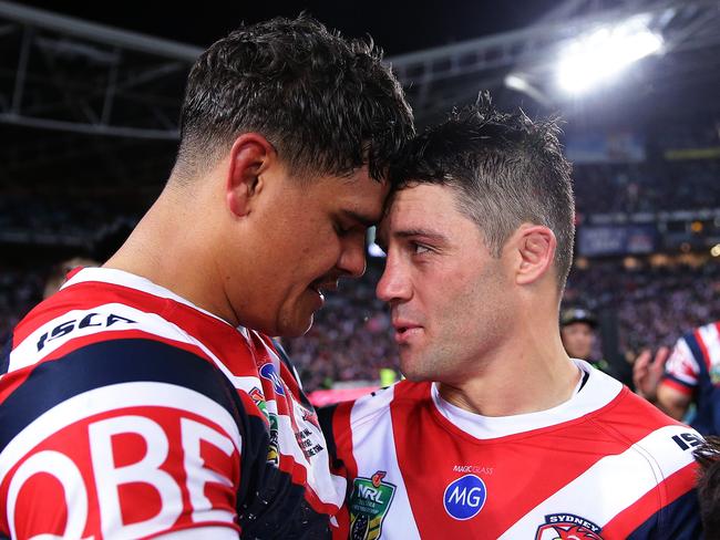 Things have changed since Latrell Mitchell and Cooper Cronk celebrated their 2018 NRL Grand Final win. Picture: Brett Costello