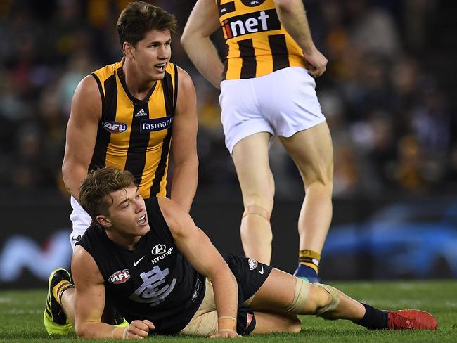 Daniel Howe could be in trouble with the MRO for whacking Patrick Cripps. Picture: AAP