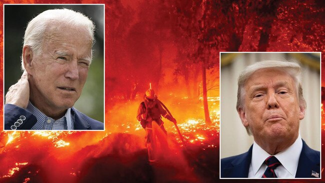 Joe Biden, left, and Donald Trump, right, have clashed over wildfires. Pictures;