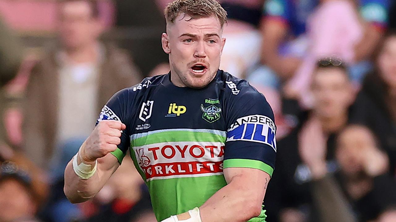 Patrick Carrigan of the Broncos celebrates after scoring a try during  News Photo - Getty Images