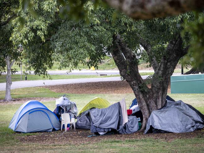 BRISBANE AUSTRALIA - NewsWire Photos MARCH 27, 2023: South BrisbaneÃs Musgrave Park where QueenslandÃs housing crisis is deepening. Public spaces in major cities are being taken over with tent cities as rent rises push people out of housing. NewsWire / Sarah Marshall