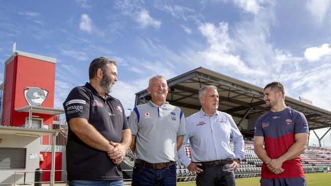 Grant Cleal, Mark Robinson, Tony Murphy and Cameron Cullen at the Dolphins Stadium. PHOTO: AAP/Sarah Marshall