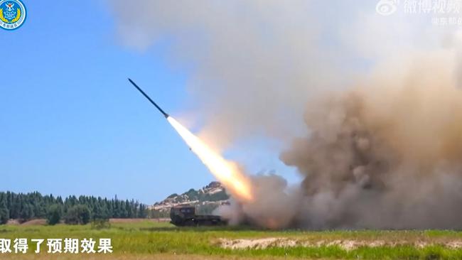 This screen grab from a video by the People's Liberation Army (PLA) shows a missile being fired during a Chinese military exercise on August 4.