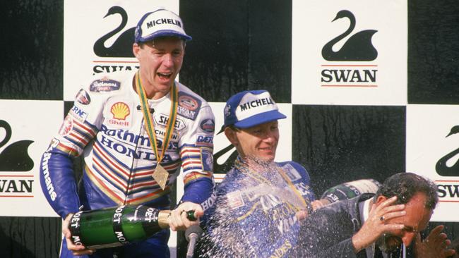 Wayne Gardner celebrates his Phillip Island victory. Picture: Getty