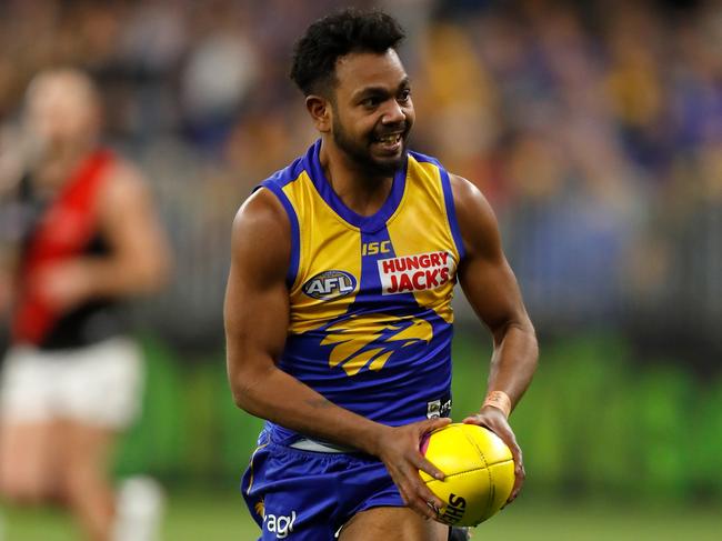 PERTH, AUSTRALIA - SEPTEMBER 05: Willie Rioli of the Eagles in action during the 2019 AFL First Elimination Final match between the West Coast Eagles and the Essendon Bombers at Optus Stadium on September 05, 2019 in Perth, Australia. (Photo by Michael Willson/AFL Photos)