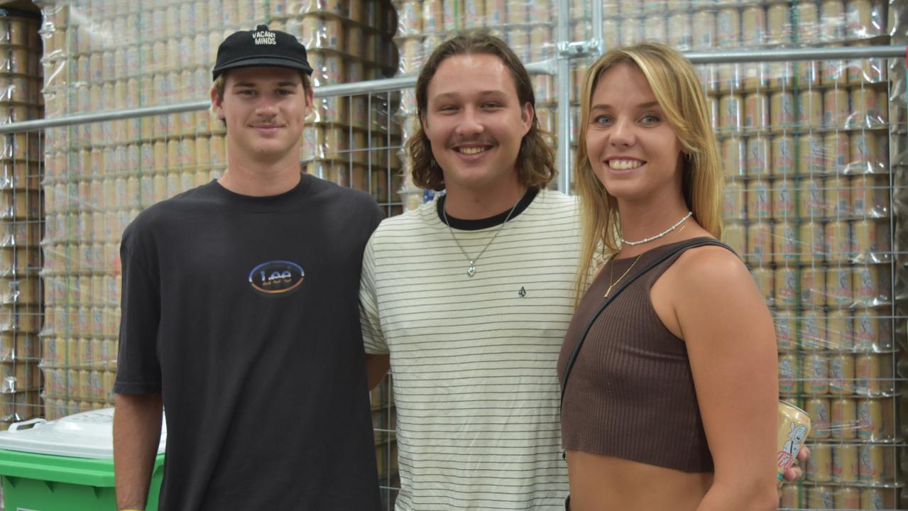 Daniel Bounty, Angus Singleton and Chelsea Davis at Your Mates Beer Day Out in Warana on December 10, 2022. Picture: Sam Turner