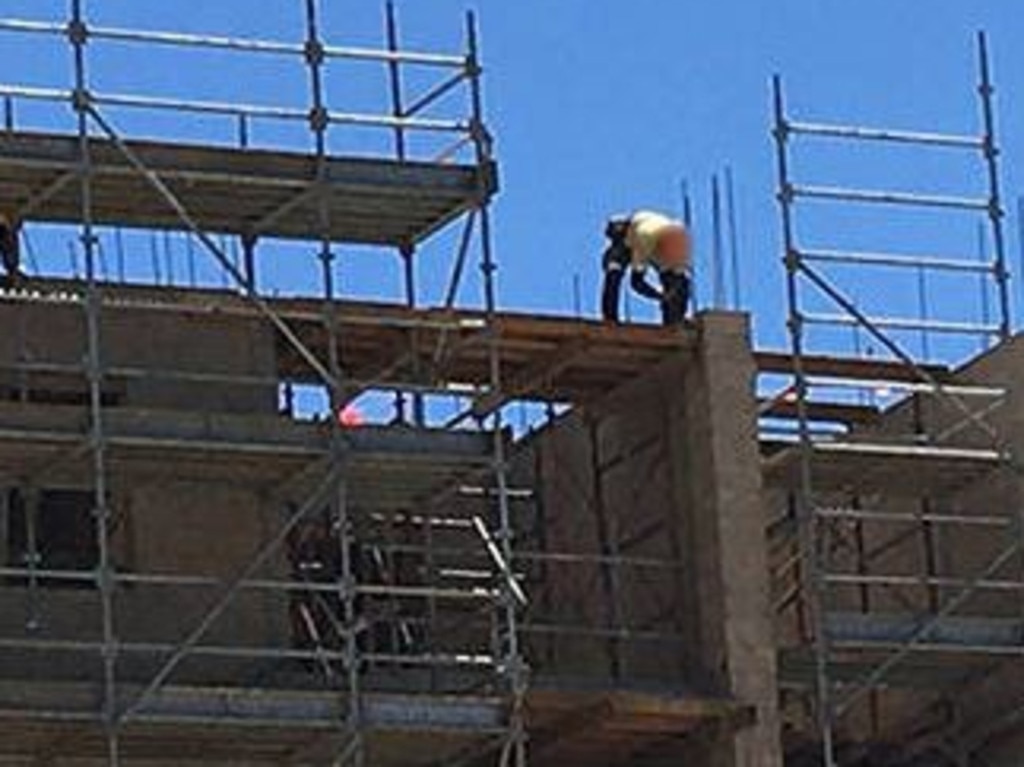 A worker on the seventh floor of the building site. Picture: NT WorkSafe.