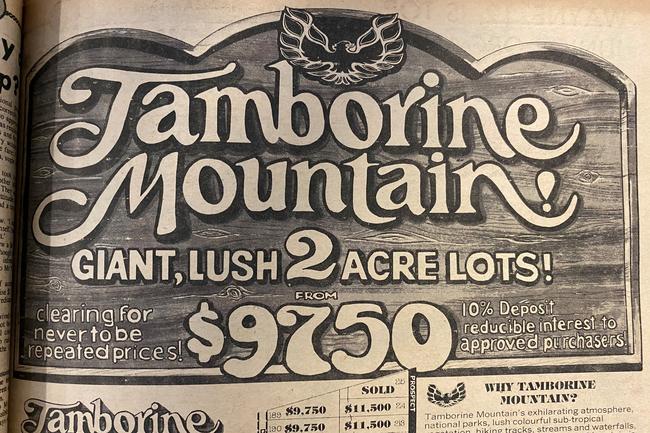 Property on Tamborine Mountain was cheap!. Gold Coast Bulletin old advertisements. July 1975