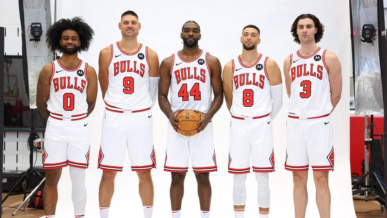 Giddey is part of an exciting young roster at Chicago, including (left to right) Coby White, Nikola Vucevic, Patrick Williams and Zach LaVine. (Photo by Michael Reaves/Getty Images via AFP)